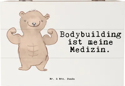 Produktbild von Mr. & Mrs. Panda truhe holz Bär Bodybuilding 22 x 15 cm - Weiß - Geschenk, Box, fotobox, Fitness, schatztruhe, Sport, Aufbewahrungstruhe, Muskelaufbau, Krafttraining