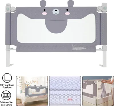 Produktbild von LZQ 150cm Kinder Bettgitter Bettschutzgitter Kinderbettgitter Babybettgitter höhenverstellbar Rausfallschutz für Kinderbett, Kleiner Bär