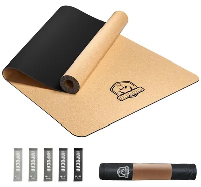 Productafbeelding van Yogamat, XXL, kurk, extra groot, antislip, 183 x 92/183 x116 x0.6 cm, incl. weerstandsband en draagtas