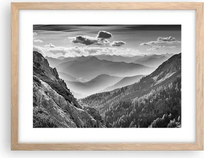 Produktbild von Gerahmtes Poster - Rahmen in heller Eiche - Schwarzweiß Landschaft Berge - 40x30 cm - Wand Bild - Wanddeko - Wandbilder - Kunstposter - Wandposter - Bilderrahmen - Bilder - P2NAA40x30-4560