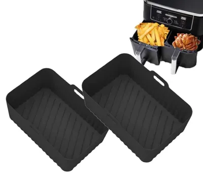 Image de Moules en silicone réutilisables pour friteuse à air chaud - Résistants à la chaleur - Avec poignées - Adaptés au four - Recyclables - Noir