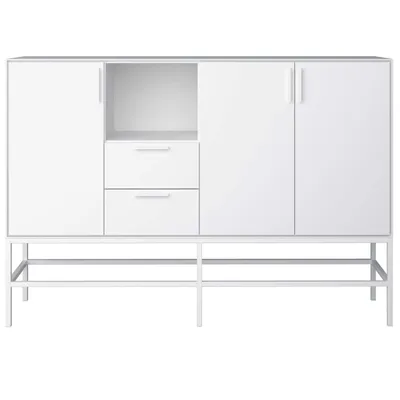 Image de Ravn Buffet 3 portes et 2 tiroirs, blanc laqué, structure métallique, blanc.