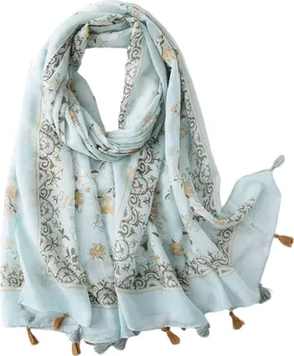 Obrázek produktu pro Dámská šála v boho stylu, světlá šála s květinovým vzorem, šála s třásněmi na podzim/zimu