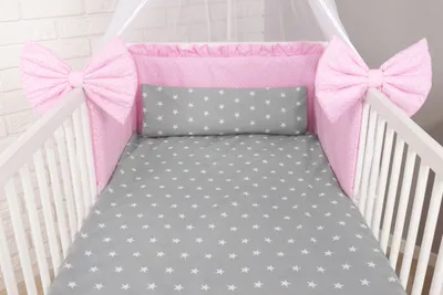 Produktbild von Amilian Babybettwäsche Set 7-teilig – Bettwäsche 100x135 cm, Kissen 40x60, Himmel, Nestchen – für Babybett/Gitterbett – Komplettset für Neugeborene