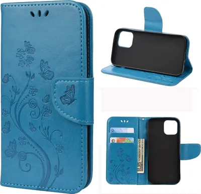 Produktbild von Mobigear Flowers iPhone 12 Mini Hülle Klapphülle Geldbörse - Blau
