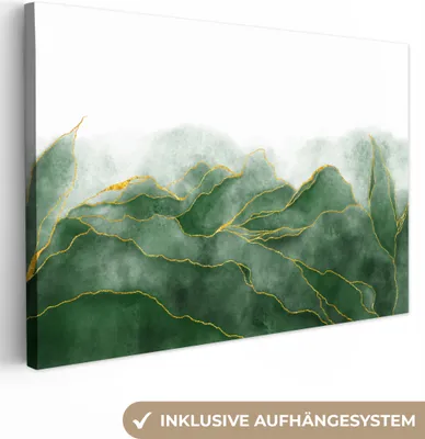 Produktbild von MuchoWow® - Leinwandbilder - Marmor - Grün - Luxus - Gold - Marmoroptik, Wandbild, Wanddeko Bilder Wohnzimmer, 60x40 cm