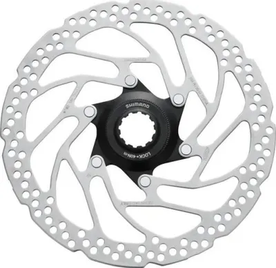 A bicycle disc brake rotor with a Centerlock mount.