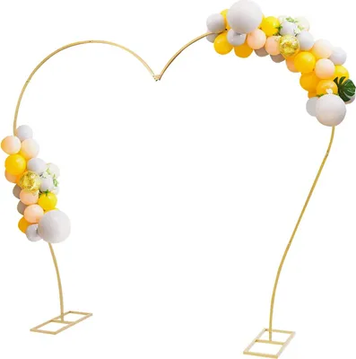 Produktbild von Herzförmiger Ballonbogen Hochzeitsbogen - Metallständer - 2,65×2,35 m - Kohlenstoffstahl - Einbrennlackierung - Sockel 25×55 cm - Traglast ca. 8 kg - Gold