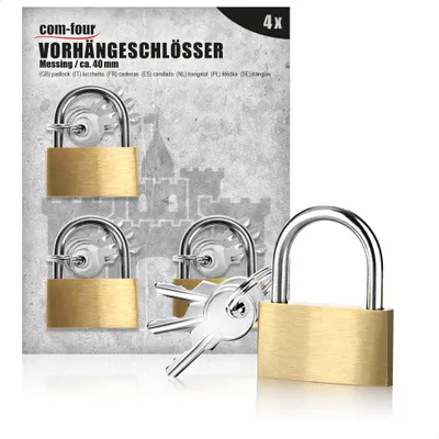 Produktbild von com-four® 4x Vorhängeschloss aus Messing - Vorhangschloss mit 3 Schlüssel - Sicherheitsschloss für Haushalt, Freizeit, Arbeit