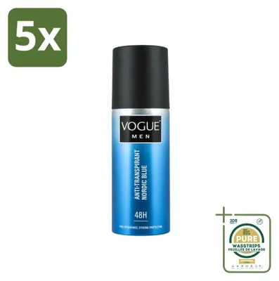 Productafbeelding van 5 x Vogue Men Nordic Blue Antitranspirant Deodorant Spray 150 ml - Voorraadpakket - 5 stuks