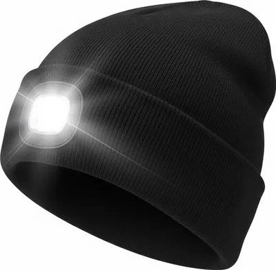 Produktbild von BEARWARE Mütze mit LED Licht, Strickmütze mit Stirnlampe, Herren & Damen, Beanie warm gefüttert für Joggen Camping Outdoor Sport, 3 Helligkeitsstufen, USB-Ladefunktion