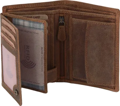 Produktbild von benthill, Geldbörse, Echtleder, RFID-Schutz, Slim, Herren, 9.5x13x1.5 cm, mit 12 Kreditkarten-, 2 Geldschein-, 2 Dokumenten-, 2 Sicht- und 1 Münzfach mit Knopfverschluss