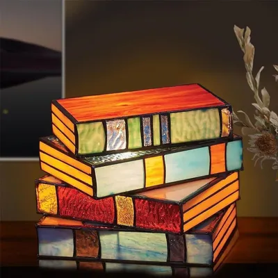 Produktbild von Gebeizte Lampe, Lampe für Gestapelte Bücher, Stained Stacked Books Lamp, Nachtlicht für Raumdekoration, Vintage-Tischlampe, Heimdekoration