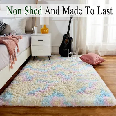 Produktbild von Waschbarer Teppich Wohnzimmer Langflor Shaggy 120 x 220 cm Weiß