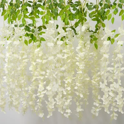 Productafbeelding van Kunstbloemen, glycine, guirlande, 12 stuks, wit en groen, 114 cm