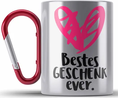 Produktbild von Trendation - Lustige Edelstahl Tasse Karabiner für Frauen mit Spruch Geschenkidee Schwester Mama Tante Karabiner Edelstahl Tasse Karabiner Edelstahl Wichtelgeschenk (Rot)