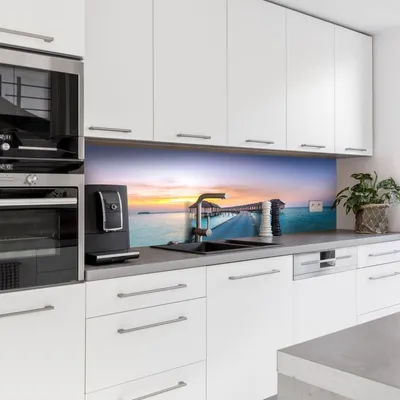 Produktbild von Dedeco Küchenrückwand Motiv: Strand V5, 5mm Hartschaum Kunststoffplatte PVC als Spritzschutz Küchenwand Wandschutz wasserfest, inkl. UV-Lack glänzend, alle Untergründe, 220 x 60 cm
