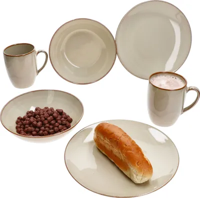 Produktbild von Ossia 6tlg Tearose sand Frühstücksset Steingut Teller Kaffee-Becher Müsli-Schale