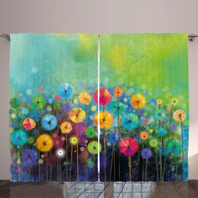 Produktbild von ARANDE Blume Gardine, Löwenzahn im Garten mit Pinselstrichen Watercolored Abstract Landscape Art, 280 x 225 cm, Mehrfarbig