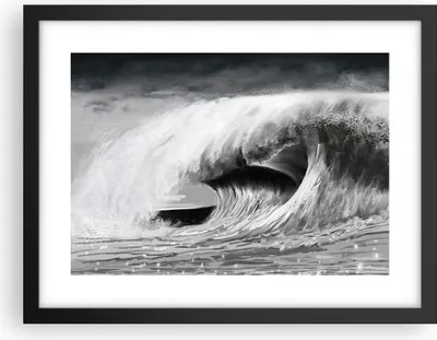 Produktbild von Gerahmtes Poster - Schwarzer Rahmen - Welle Zeichnung Schwarzweiß - 40x30 cm - Wand Bild - Wanddeko - Wandbilder - Wandposter - Bilderrahmen - Bilder - Kunstdruck - Wandbild - P2BAA40x30-4264