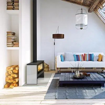 Produktbild von Kaminofen aus Stahl KRATKI JUNO 12 kW Ø 160 weißes Paneel