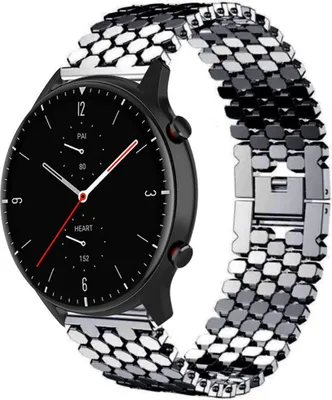 Produktbild von Strap-it Stahlarmband Fisch - Kompatibel mit Amazfit GTR 2 Armband Ersatzarmband Edelstahl - Clipverschluss - Hochwertiges Material - für Smartwatch 22mm Armband Schwarz