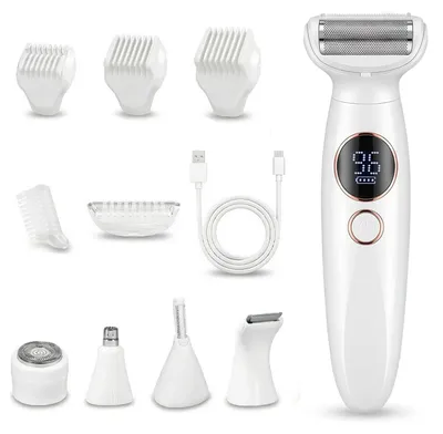 Productafbeelding van 5-in-1 intiem scheerapparaat voor vrouwen, elektrisch scheerapparaat voor dames, waterdicht (IPX7), dames scheerapparaat voor intiem gebied, gezicht, bikinilijn en lichaam, zonder oplaadstation