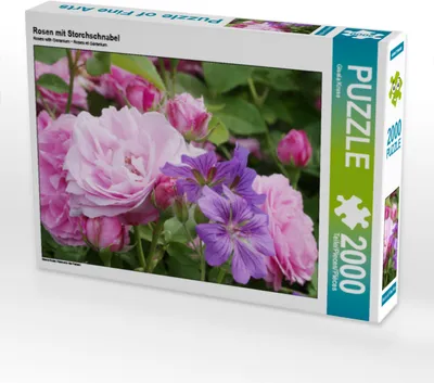 Produktbild von CALVENDO Puzzle Rosen mit Storchschnabel | 2000 Teile Lege-Größe 90x67cm Foto-Puzzle für glückliche Stunden