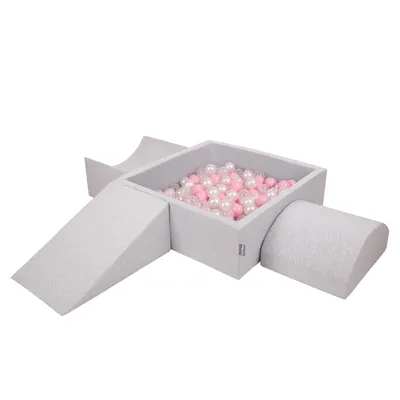 Obrázek produktu pro KiddyMoon pěnové hřiště pro děti s kulatým míčkem (200 ∅ 7cm), měkká překážková dráha a Kvadrát bazén s míčky, certifikováno  EU, Světle šedá:Pudrově růžová/Pearl/Transparentní, Version 4