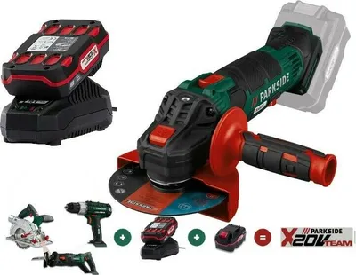 Produktbild von PARKSIDE Akku-Winkelschleifer Flex PWSA 20-Li  Akku 2.0 Ah , Ladegerät, Koffer