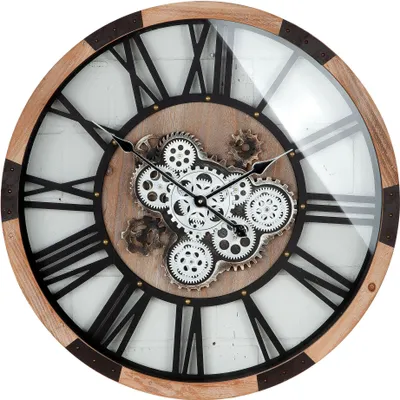 Produktbild von Gilde Wanduhr, rund, Zahnrädermotiv, Holz, Metall, naturfarben, schwarz, VE 1, L. 8 cm, D. 67,5 cm  46165