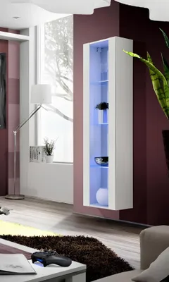 Produktbild von Hänge Vitrine Weiß Schrank Möbel Wohnzimmer Einrichtung Holz Luxus