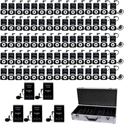 Produktbild von Retekess T130-T131 Tour Guide System, Audioguides, 99 Kanäle,  mit Headset mit TT006 64 Slot Ladekoffer für Tourismus (5 Sender 80 Empfänger)