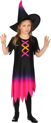 Produktbild von Neon-Hexe Kostüm für Kinder Kindergröße: 104