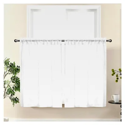 Produktbild von Kurze Gardinen Weiß, 2er Set 65x90cm, Transparente Voile Vorhänge für Küche, Wohnzimmer und Badezimmer