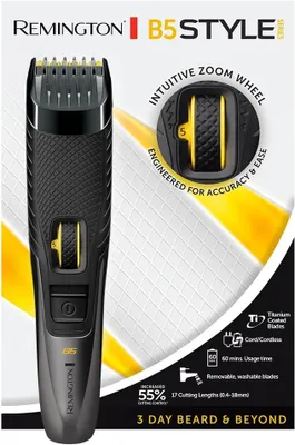 Produktbild von Remington MB5000 Barttrimmer, 17 Längeneinstellungen 0,4–18 mm, titanbeschichtete selbstschärfende Klingen, Zoomrad, Akku/Netz, 60 Min Laufzeit