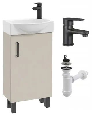 Zdjęcie produktu dla Szafka Łazienkowa 40 cm z Umywalką Stojąca Kaszmir Beż Bateria Czarna Mała