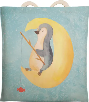 Produktbild von Mr. & Mrs. Panda Tote Bag Pinguin Mond - Eisblau - Geschenk, Tasche, Shoppingtasche, Spruch, Schlafzimmer, Erschöpft, Tragetasche, Einkaufstasche, Süßigkeiten, shopping