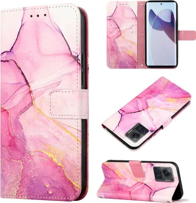 Produktbild von Moto X30 Pro Hülle, Marmor Motiv Kunstleder Tasche Wallet Kartenfächer mit Standfunktion Klapp Schutzhülle für Motorola Moto X30 Pro 5G Rosa