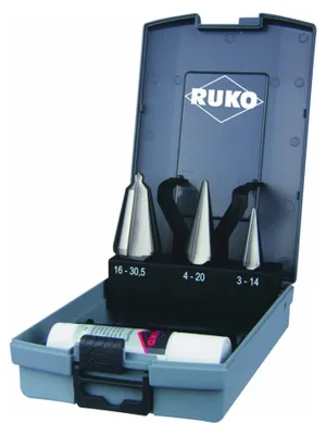 Productafbeelding van Ruko boorpunten voor het boren van blik, maat 1, 2, 3, HSS, 4-delig, metalen cassette - 101020RO