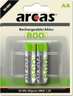 Produktbild von Arcas 177 08206, Wiederaufladbarer Akku, AA, Nickel-Metallhydrid (NiMH), 1,2 V, 2 Stück(e), 800 mAh