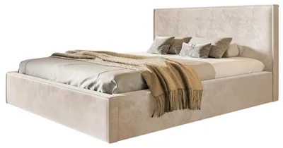 Image de Lit 140x200 - Lit Coffre de Rangement Moderne - Cadre en Métal - Tissu Velours Amor - Collection Milano - Beige