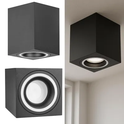 Produktbild von MasterLED GU10 Aufbaustrahler Schwarz – LED Deckenspot 80x80x100 mm – quadratisch & fest – für Flur & Schlafzimmer