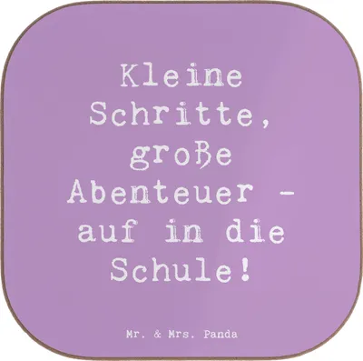 Produktbild von Mr. & Mrs. Panda Holzuntersetzer Spruch Schulanfang Abenteuer - Lavendeltraum - Geschenk, Tassenuntersetzer, Untersetzer Glas, Vertrauem, für Gläser, Mut, Motivation