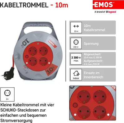 Immagine prodotto di Cavo mini tamburo 10 m 4 prese | Schuko