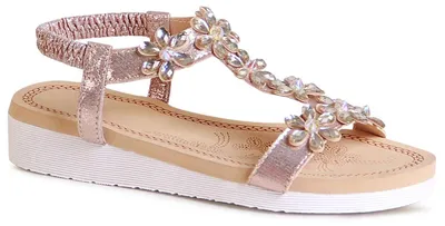 Produktbild von topschuhe24 2393 Damen Keil Sandalen Glitzer Sandaletten Blume, Farbe:Gold, Größe:37 EU
