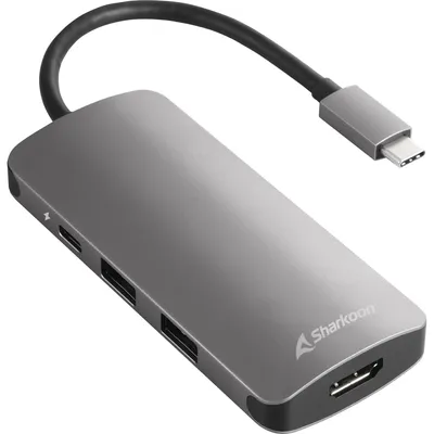 Produktbild von Sharkoon USB 3.0 Type C Multiport Adapter, Kabelgebunden, USB 3.2 Gen 1 (3.1 Gen 1) Type-C, USB Typ-C, Grau, MMC, SD, 5 Gbit/s