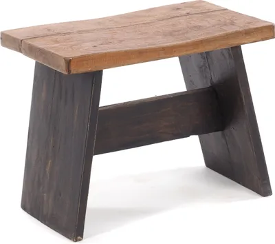 A wooden stool on a white background.