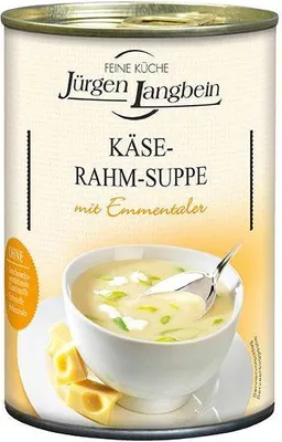 Produktbild von Jürgen Langbein Käse-Rahm-Suppe 400 Ml Dose  Vegetarisch Ohne Farbstoffe Ohne geschmacksverstärkende Zusatzstoffe