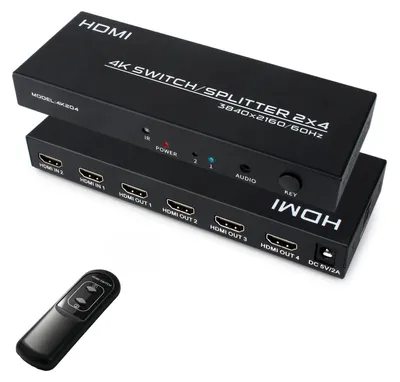 Productafbeelding van HDMI Switch Splitter 2 in 4 Out, 4K @60Hz met afstandsbediening